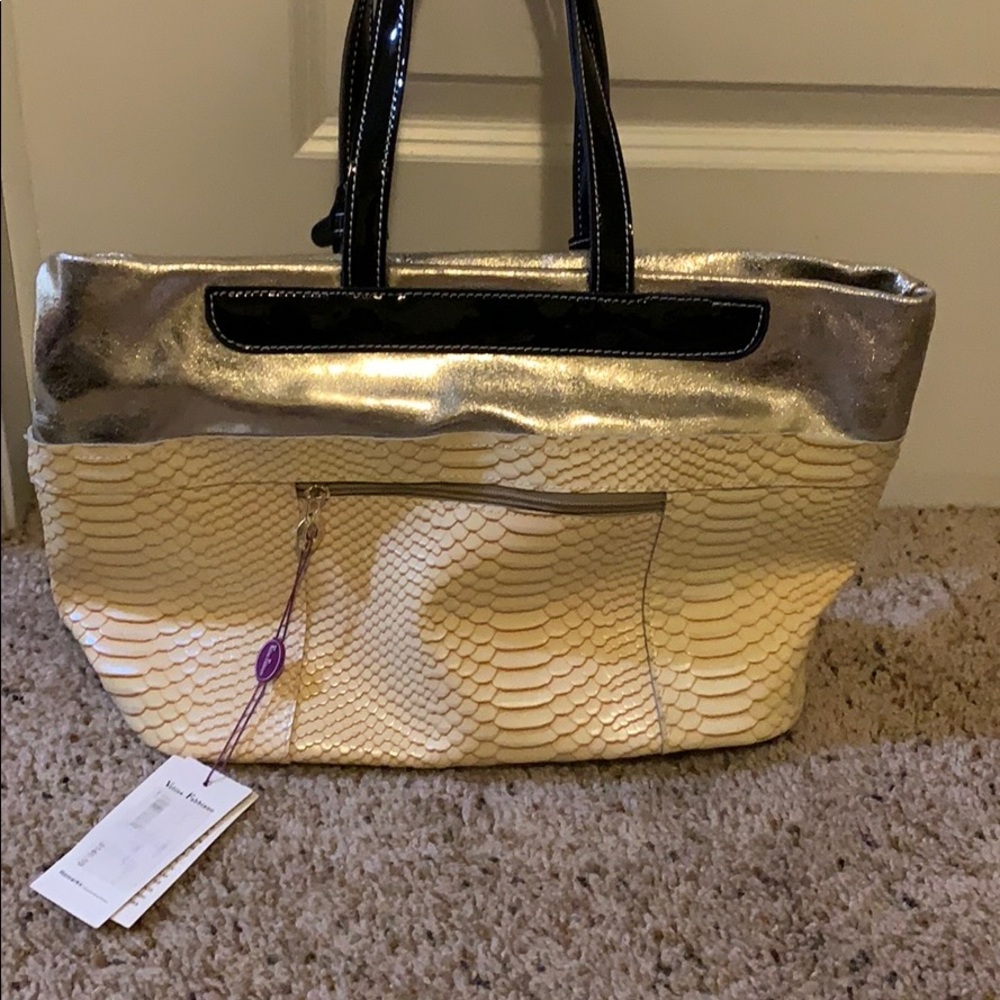 Velina Fabbiano beige/gold/blck Faux Croc Purse - Picture 2 of 8